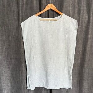 Eileen fisher linen sleeveless blouse boxy fit size medium petite white black